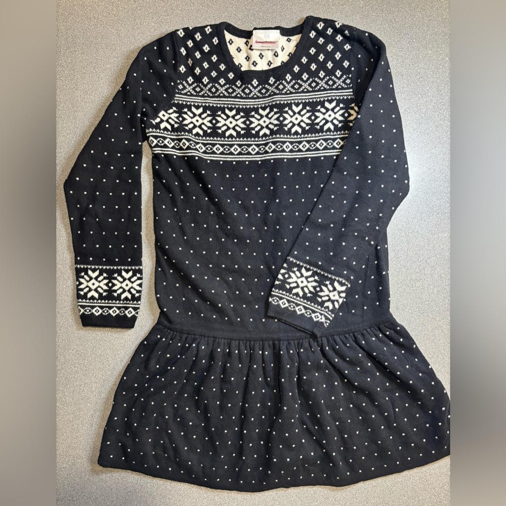 Hanna Anderssonβ Black White Sweater Dress Fair Isle, Sz 140. Winter Holiday